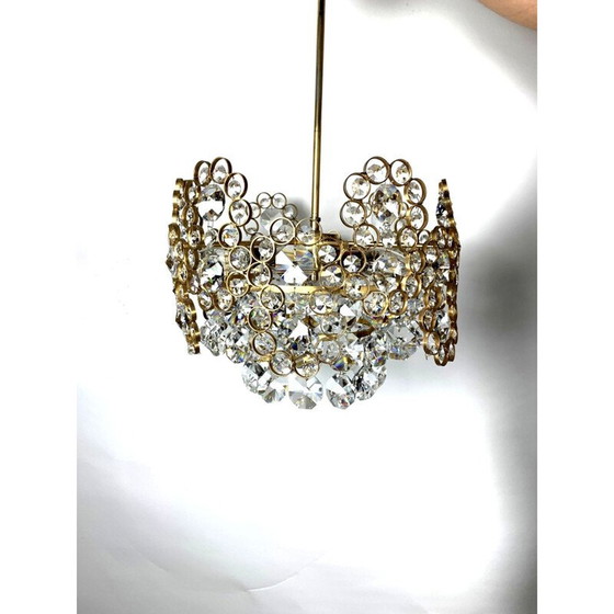 Image 1 of Lustre vintage en laiton doré et verre de cristal par Palwa, 1970