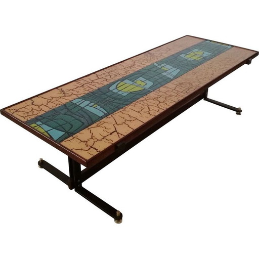 Table basse vintage en cuivre polychrome, Italie 1950