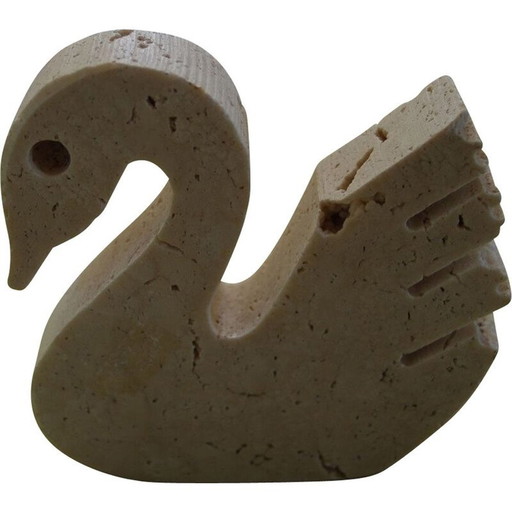 Sculpture vintage en travertin en forme de cygne par Enzo Mari pour Fratelli Manel, Italie 1970
