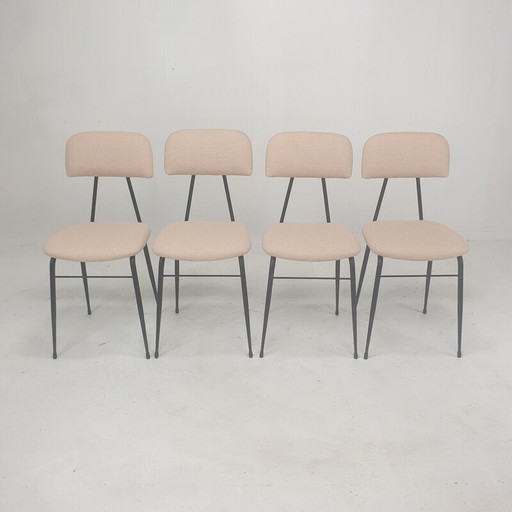 Ensemble de 4 chaises de salle à manger italiennes vintage en acier laqué noir, années 1960