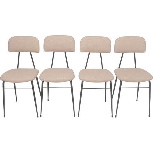 Ensemble de 4 chaises de salle à manger italiennes vintage en acier laqué noir, années 1960