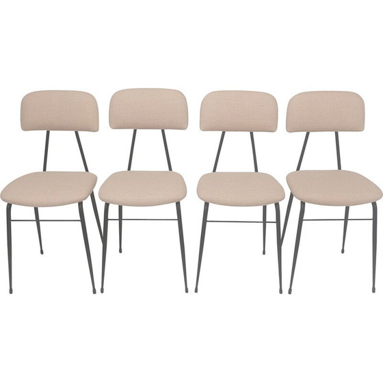 Image 1 of Ensemble de 4 chaises de salle à manger italiennes vintage en acier laqué noir, années 1960