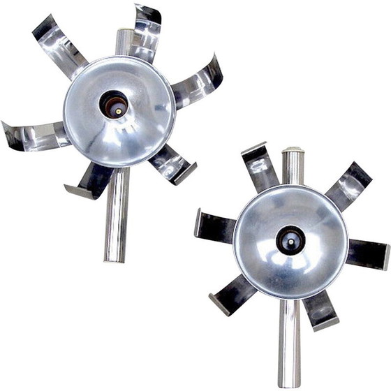 Image 1 of Paire d'appliques vintage "fleur de lumière" en aluminium chromé par Jocelyne Trocmé, 1970