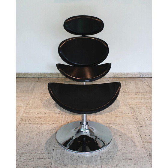 Image 1 of Chaise longue et ottoman vintage en cuir noir