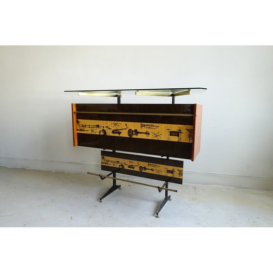 Image 1 of Bar vintage en verre, métal et laiton, 1970