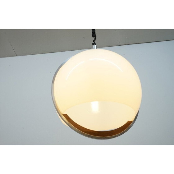 Image 1 of Plafonnier vintage en plastique bulle et poignée en teck, États-Unis 1970