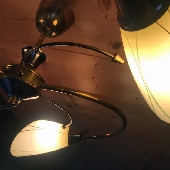 Image 1 of Plafonnier Vintage • Spirale • Laiton & Verre • 1950