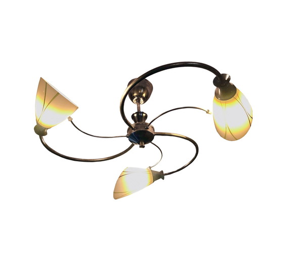 Image 1 of Plafonnier Vintage • Spirale • Laiton & Verre • 1950