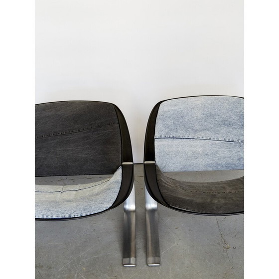 Image 1 of Paire de fauteuils vintage en aluminium et denim de Knut Hesterberg pour Selectform, Allemagne 1970s