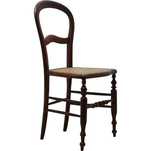 Chaise vintage en merisier avec assise cannée