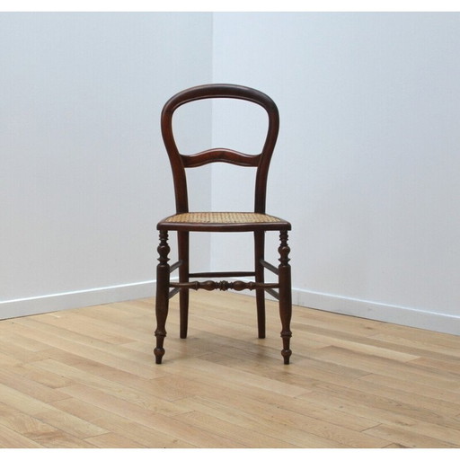 Chaise vintage en merisier avec assise cannée