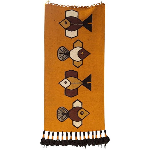 Tapis vintage en laine de mouton brodé à la main par Olga Fisch, 1980