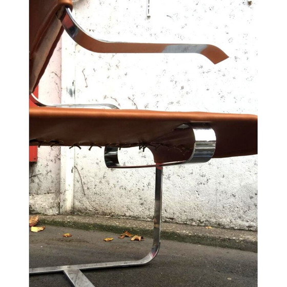 Image 1 of Paire de fauteuils vintage en cuir cognac et chrome, Italie 1970