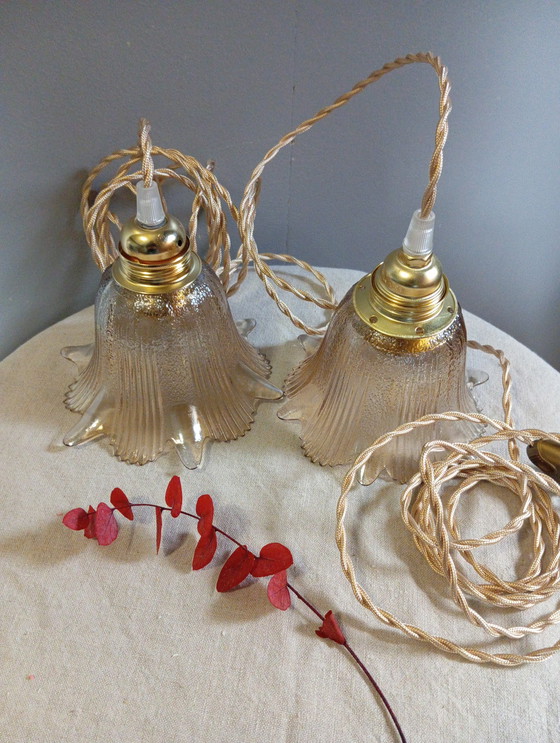 Image 1 of Duo Lampes Baladeuses Rétro Chic Verre Ambré 