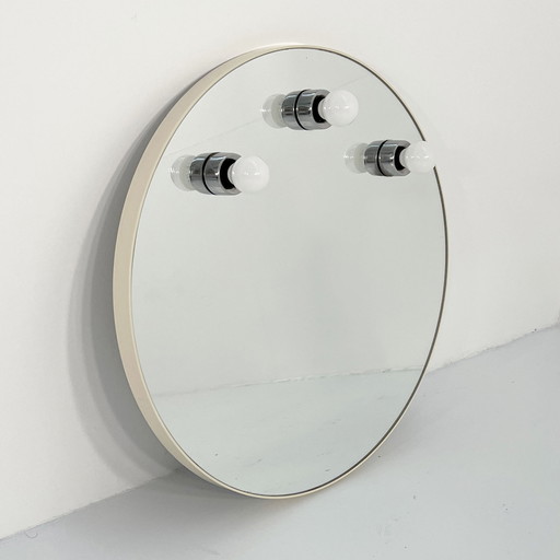 Miroir de toilette rond et blanc de Gedy, 1980S