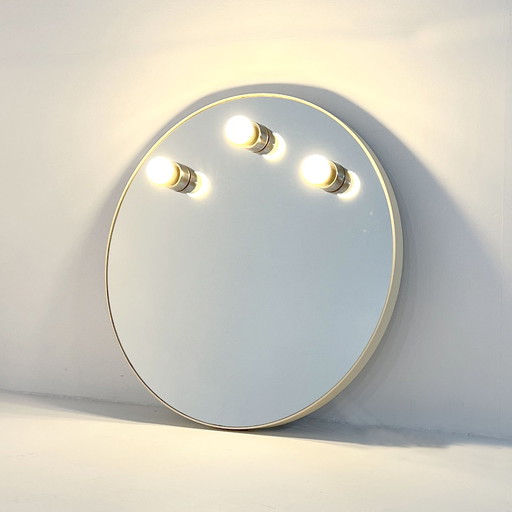 Miroir de toilette rond et blanc de Gedy, 1980S