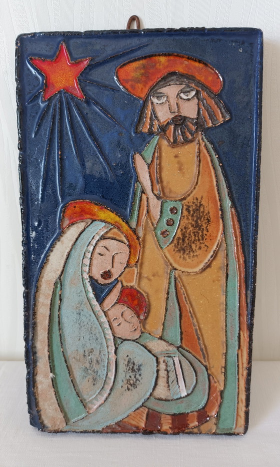 Image 1 of Plaque Religieuse en Terre Cuite Vallauris Vintage