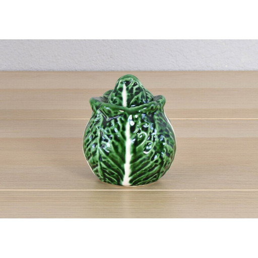 Salière vintage en céramique émaillée en forme de feuille de chou par Bordallo Pinheiro, Portugal 1960