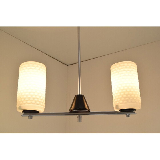 Image 1 of Lustre vintage en verre au lait, chrome et plastique par Lidokov, Tchécoslovaquie 1970