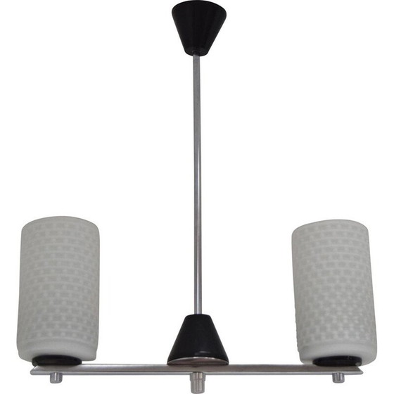 Image 1 of Lustre vintage en verre au lait, chrome et plastique par Lidokov, Tchécoslovaquie 1970