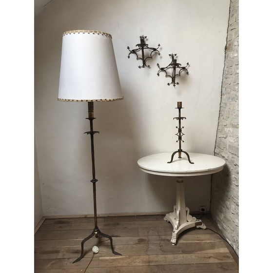 Image 1 of Paire d'appliques vintage en métal doré à motif de trèfle, 1950