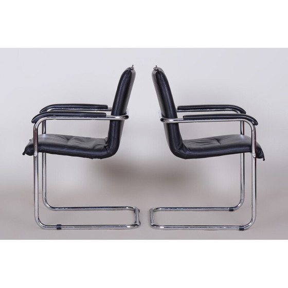 Image 1 of Paire de fauteuils Bauhaus noirs en cuir artificiel, Allemagne, années 1970