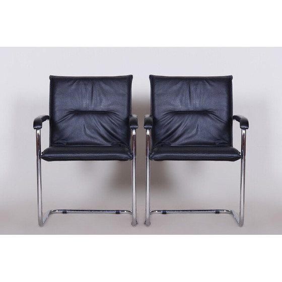 Image 1 of Paire de fauteuils Bauhaus noirs en cuir artificiel, Allemagne, années 1970
