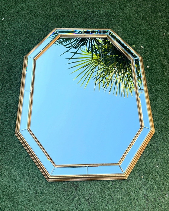 Image 1 of Deknudt - Miroir octogonal vintage doré