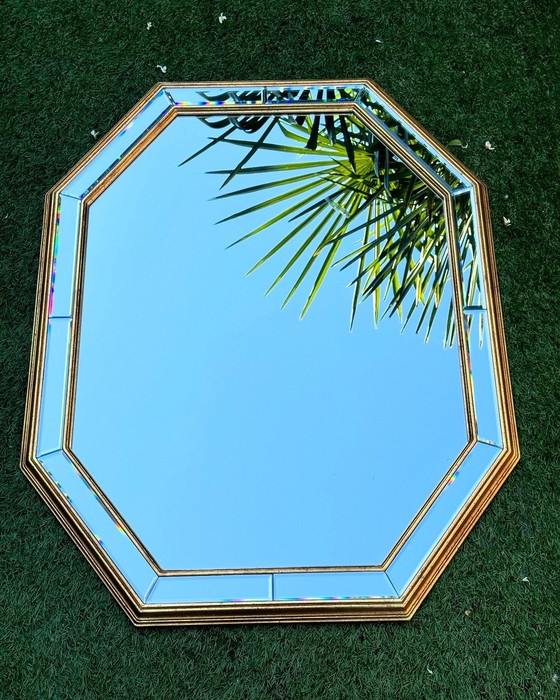 Image 1 of Deknudt - Miroir octogonal vintage doré