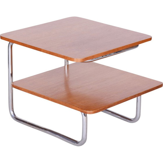 Image 1 of Table basse vintage Bauhaus en hêtre et chrome par Mücke Melder, Tchécoslovaquie 1930