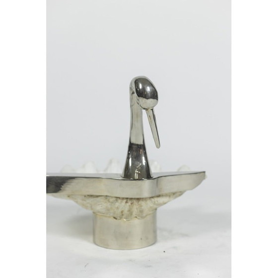 Image 1 of Cygne vintage en coquillage et bronze argenté, 1970