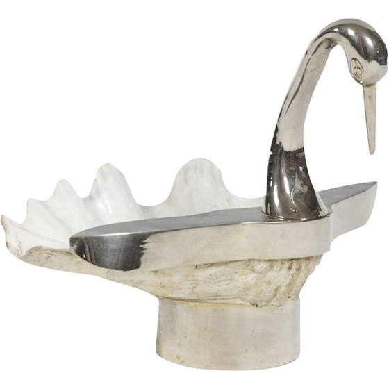 Image 1 of Cygne vintage en coquillage et bronze argenté, 1970