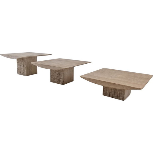 Ensemble de 3 tables basses vintage en travertin, Italie 1980