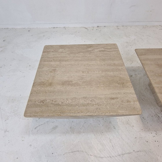 Image 1 of Ensemble de 3 tables basses vintage en travertin, Italie 1980