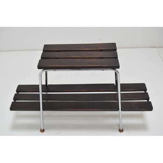 Image 1 of Table d'appoint vintage en bois et chrome Tchécoslovaquie 1970