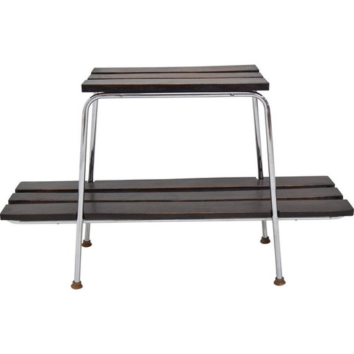 Table d'appoint vintage en bois et chrome Tchécoslovaquie 1970