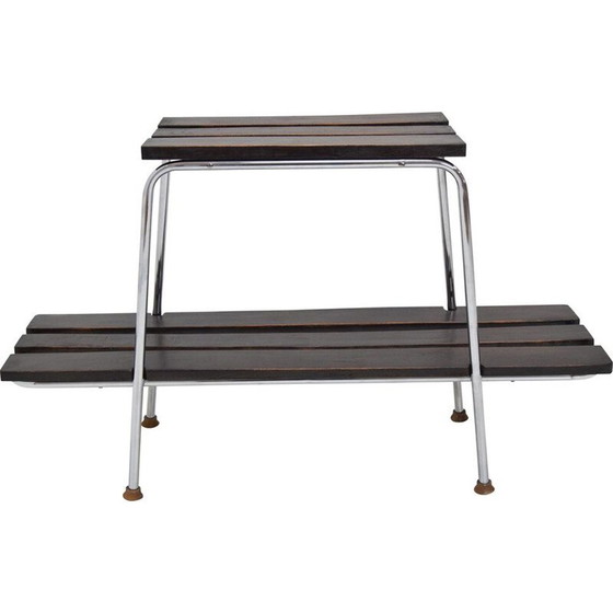 Image 1 of Table d'appoint vintage en bois et chrome Tchécoslovaquie 1970