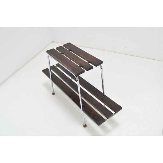 Image 1 of Table d'appoint vintage en bois et chrome Tchécoslovaquie 1970