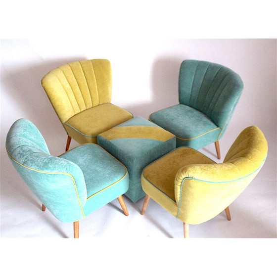 Image 1 of Ensemble de 4 chaises de dame vintage avec pouf, 1960s