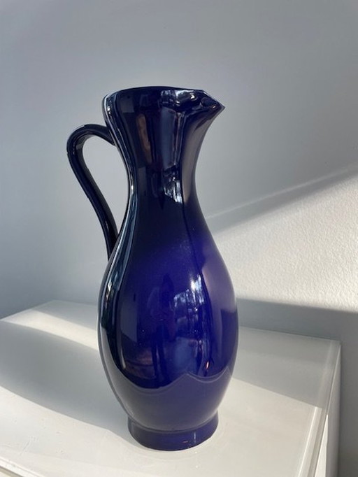 Verseur / pichet bleu cobalt avec poignée 32 cm de haut