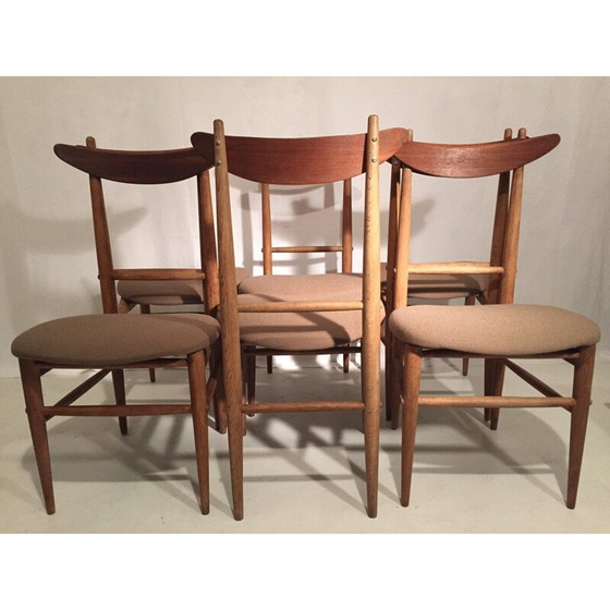 Image 1 of Ensemble de 6 chaises brunes - années 1950