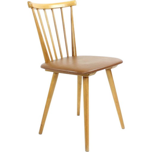Chaise vintage en chêne et simili cuir, Tchécoslovaquie 1960
