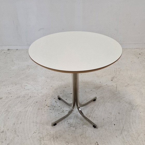 Image 1 of Table basse vintage "Circle" en bois plaqué blanc et acier chromé par Pierre Paulin pour Artifort, 2010