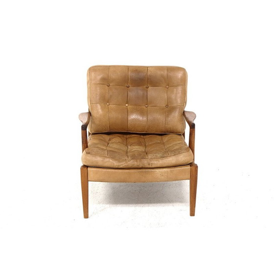 Image 1 of Fauteuil vintage "Löven" en teck et cuir par Arne Norell, Suède 1960s