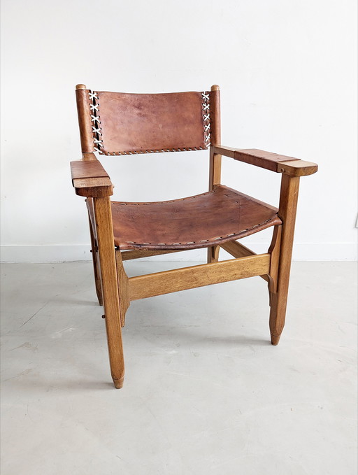 Arte Sano Chaise Safari en cuir brun Par Werner Biermann