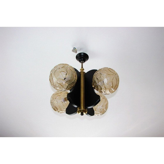 Image 1 of Suspension vintage en bois et laiton moulé par Wortmann et Fliz, Allemagne 1970