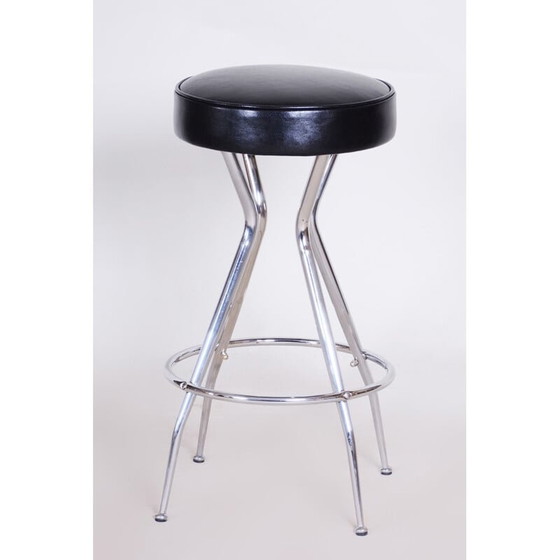 Image 1 of Tabouret de bar vintage en cuir noir, années 1930