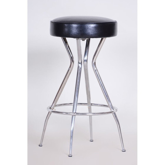 Image 1 of Tabouret de bar vintage en cuir noir, années 1930