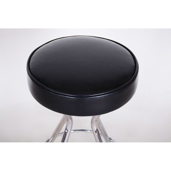 Image 1 of Tabouret de bar vintage en cuir noir, années 1930