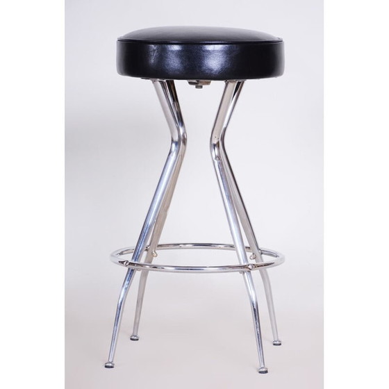 Image 1 of Tabouret de bar vintage en cuir noir, années 1930